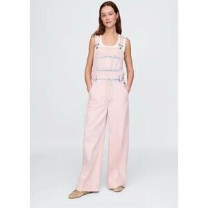 GAP UltraSoft Denim Baggy Overalls Bib Light Pink Wide Leg Women’s Large P-NWT